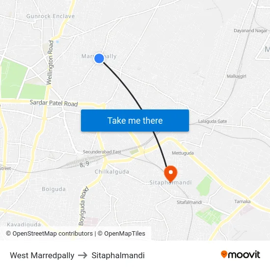 West Marredpally to Sitaphalmandi map