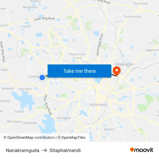 Nanakramguda to Sitaphalmandi map