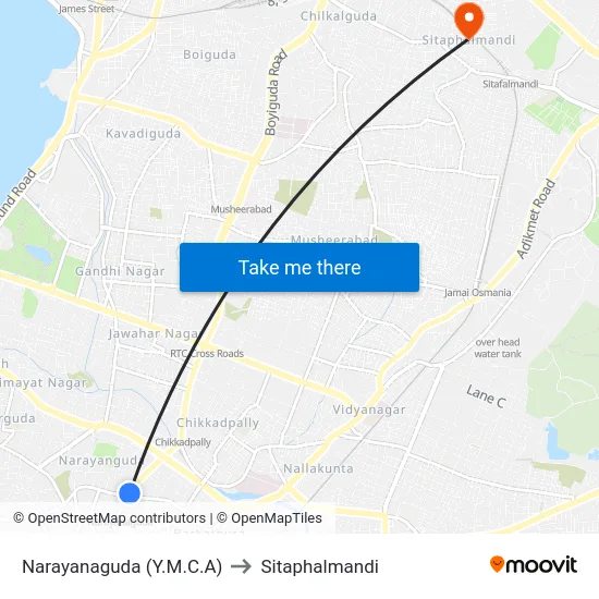 Narayanaguda (Y.M.C.A) to Sitaphalmandi map
