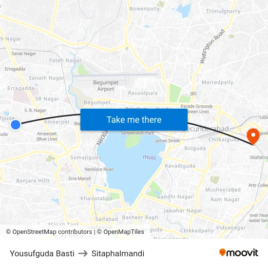 Yousufguda Basti to Sitaphalmandi map