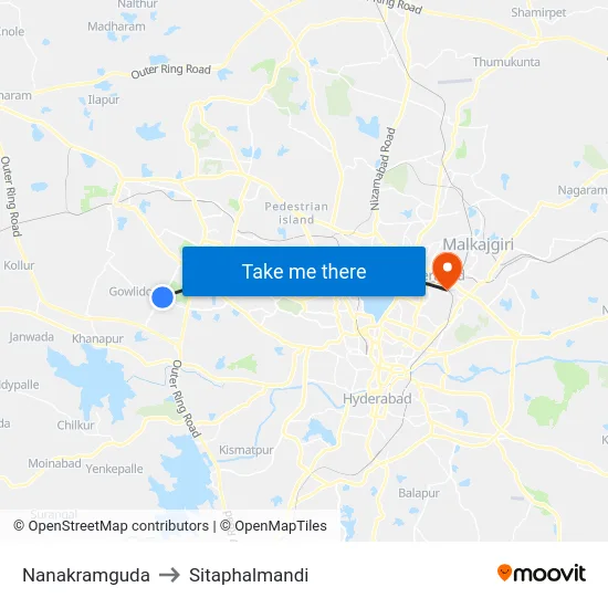 Nanakramguda to Sitaphalmandi map