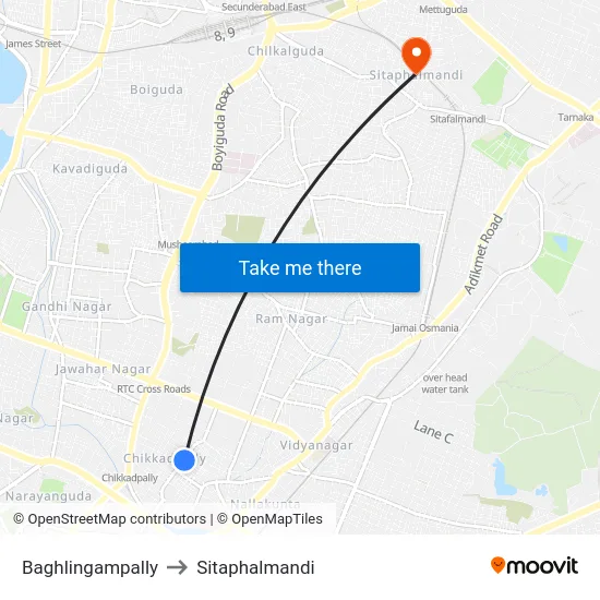 Baghlingampally to Sitaphalmandi map