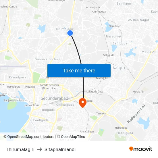 Thirumalagiri to Sitaphalmandi map