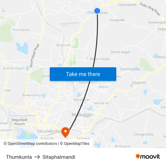 Thumkunta to Sitaphalmandi map