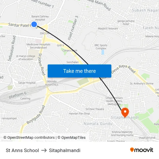 St Anns School to Sitaphalmandi map
