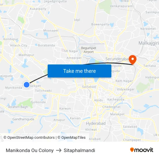Manikonda Ou Colony to Sitaphalmandi map