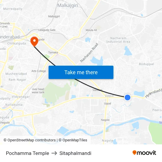 Pochamma Temple to Sitaphalmandi map