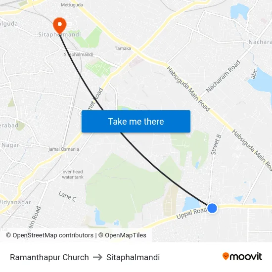 Ramanthapur Church to Sitaphalmandi map