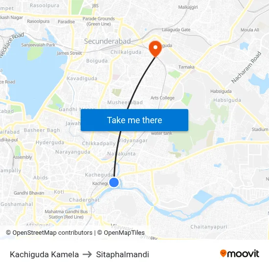 Kachiguda Kamela to Sitaphalmandi map