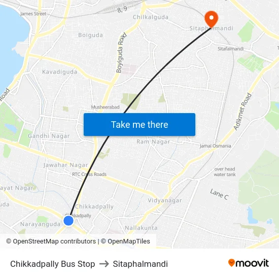 Chikkadpally Bus Stop to Sitaphalmandi map