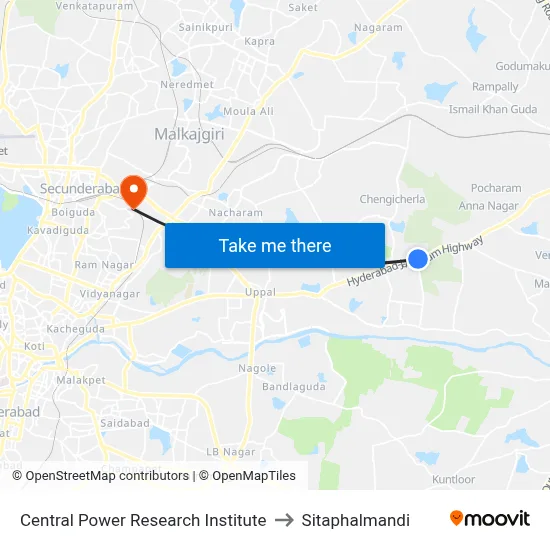 Central Power Research Institute to Sitaphalmandi map