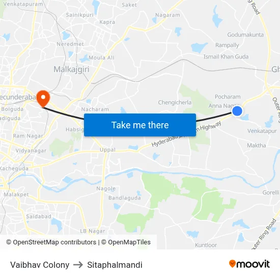 Vaibhav Colony to Sitaphalmandi map