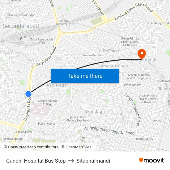 Gandhi Hospital Bus Stop to Sitaphalmandi map