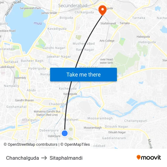 Chanchalguda to Sitaphalmandi map