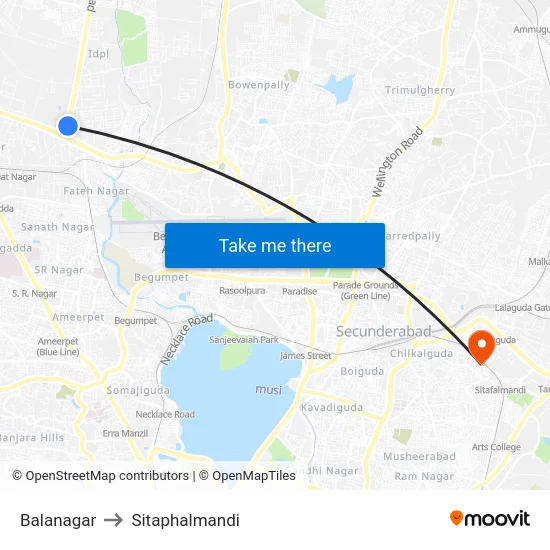 Balanagar to Sitaphalmandi map