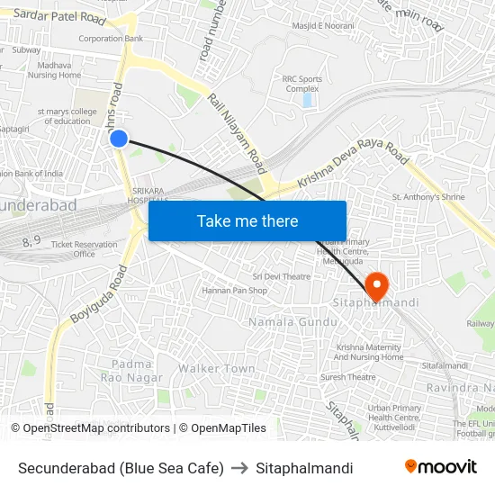 Secunderabad (Blue Sea Cafe) to Sitaphalmandi map