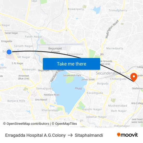 Erragadda Hospital A.G.Colony to Sitaphalmandi map
