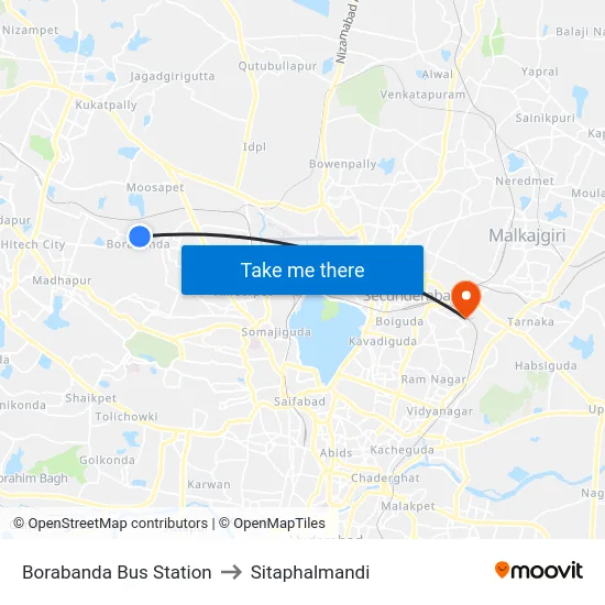 Borabanda Bus Station to Sitaphalmandi map