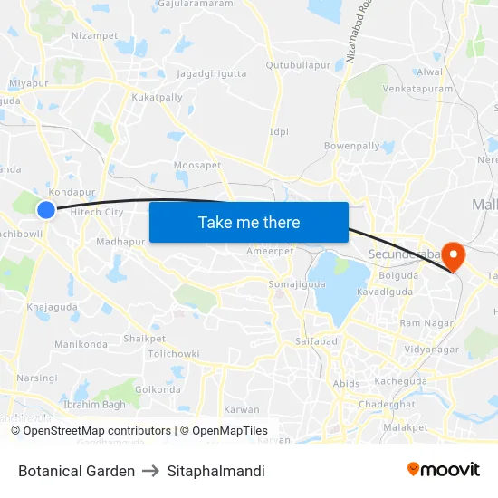 Botanical Garden to Sitaphalmandi map