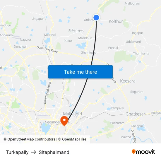 Turkapally to Sitaphalmandi map