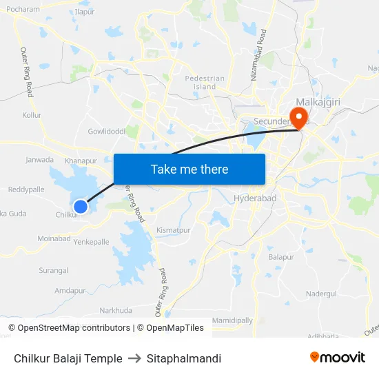 Chilkur Balaji Temple to Sitaphalmandi map