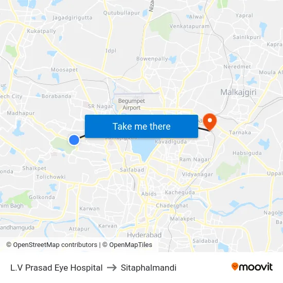 L.V Prasad Eye Hospital to Sitaphalmandi map