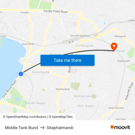 Middle Tank Bund to Sitaphalmandi map