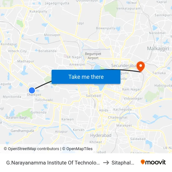 G.Narayanamma Institute Of Technology & Science to Sitaphalmandi map