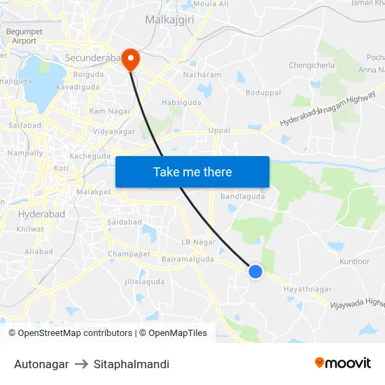 Autonagar to Sitaphalmandi map
