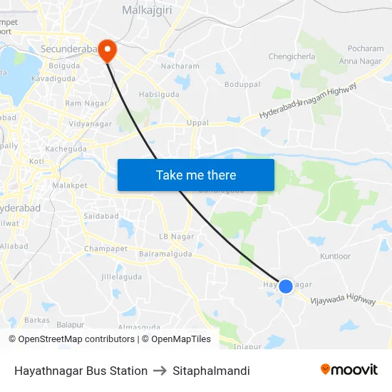 Hayathnagar Bus Station to Sitaphalmandi map