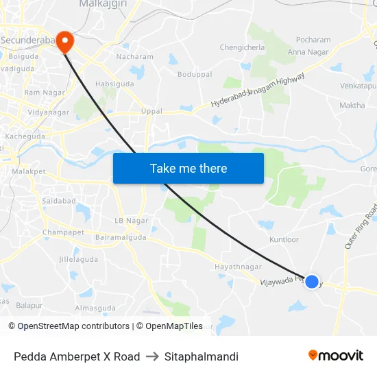 Pedda Amberpet X Road to Sitaphalmandi map