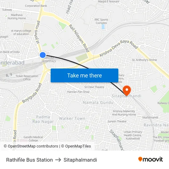 Rathifile Bus Station to Sitaphalmandi map