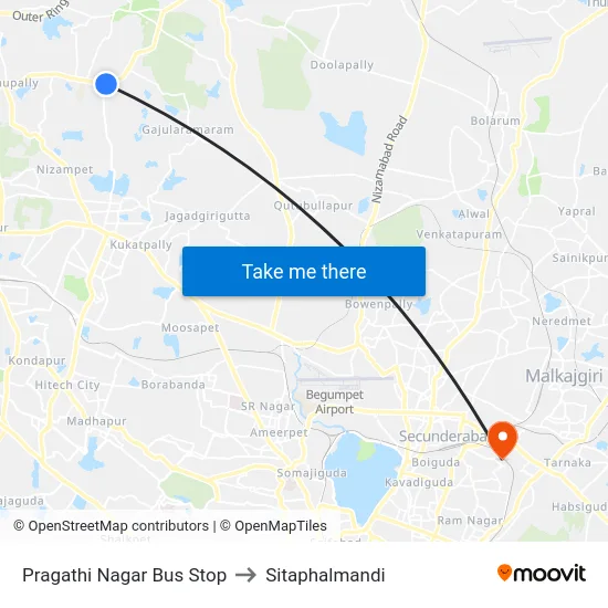 Pragathi Nagar Bus Stop to Sitaphalmandi map