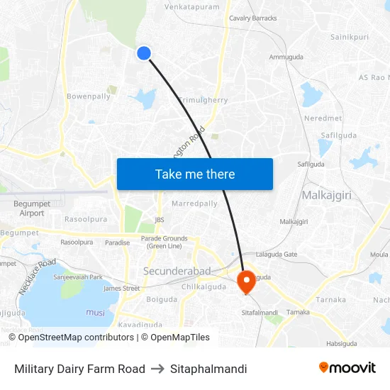 Military Dairy Farm Road to Sitaphalmandi map