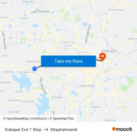 Kokapet Exit 1 Stop to Sitaphalmandi map