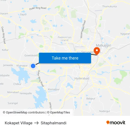 Kokapet Village to Sitaphalmandi map