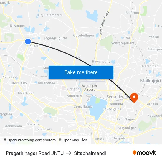 Pragathinagar Road JNTU to Sitaphalmandi map