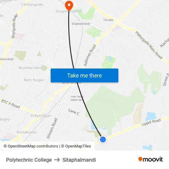 Polytechnic College to Sitaphalmandi map