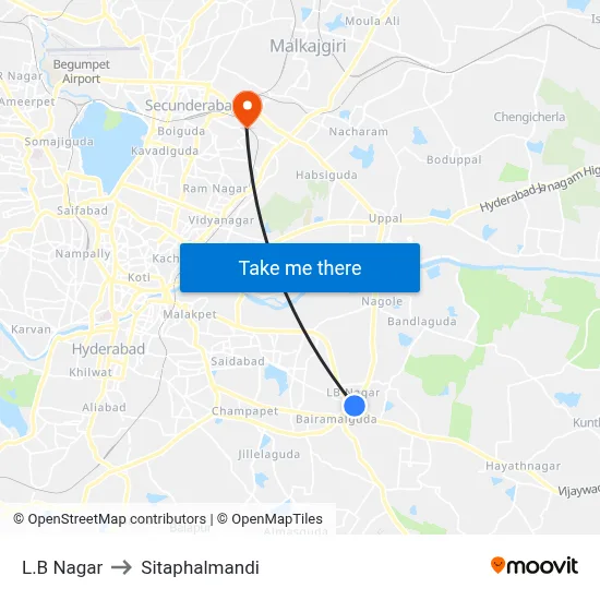 एल.बी. नगर to सीताफलमंडी map