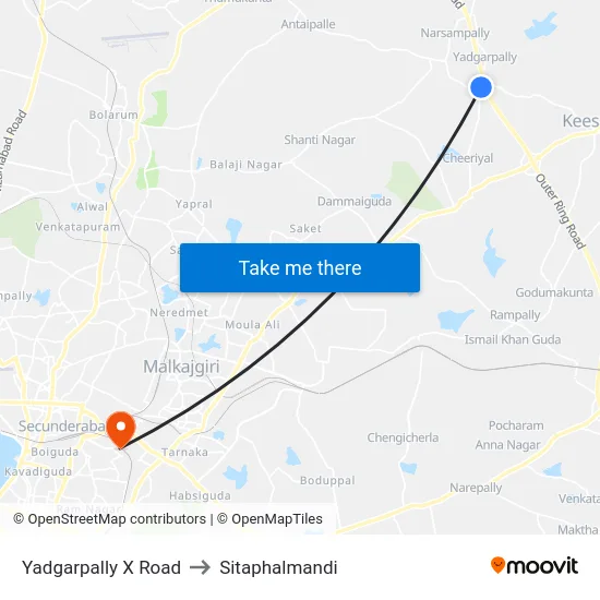 Yadgarpally X Road to Sitaphalmandi map