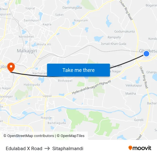Edulabad X Road to Sitaphalmandi map