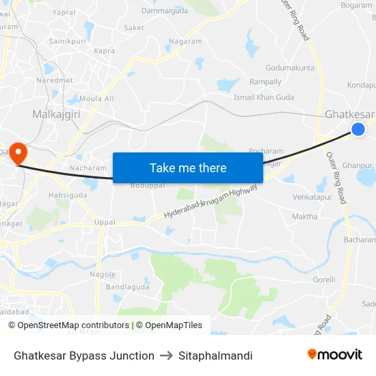 Ghatkesar Bypass Junction to Sitaphalmandi map