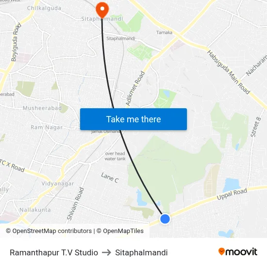 Ramanthapur T.V Studio to Sitaphalmandi map