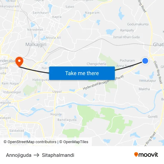 Annojiguda to Sitaphalmandi map