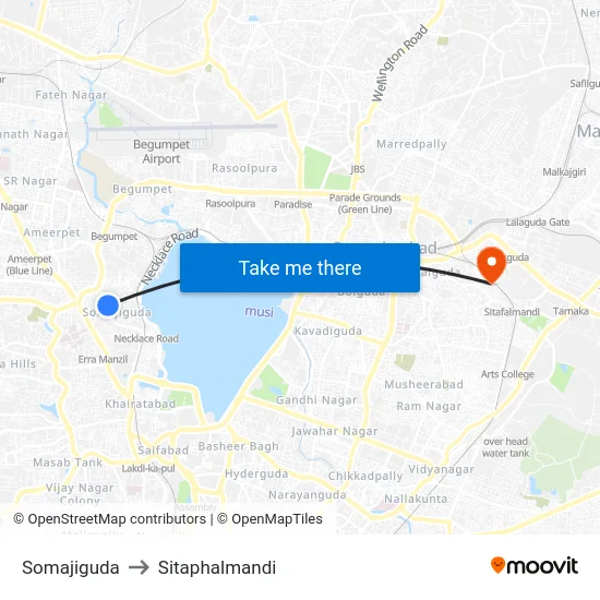 Somajiguda to Sitaphalmandi map