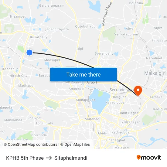 KPHB 5th Phase to Sitaphalmandi map