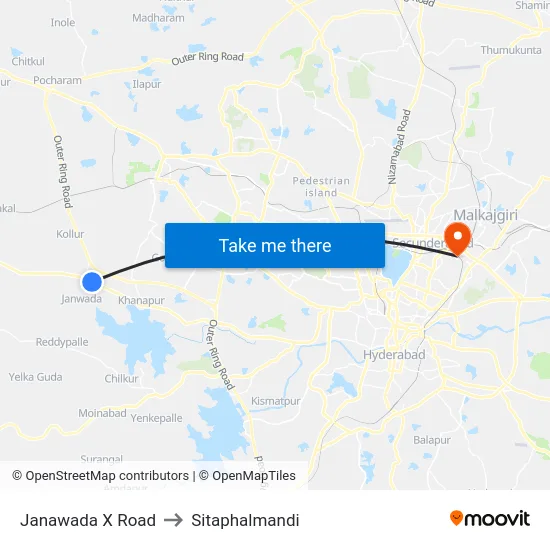 Janawada X Road to Sitaphalmandi map