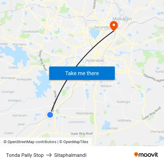 Tonda Pally Stop to Sitaphalmandi map
