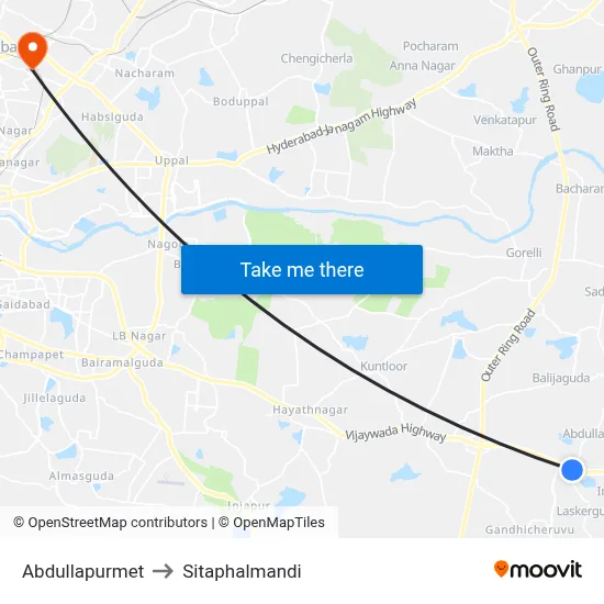 Abdullapurmet to Sitaphalmandi map