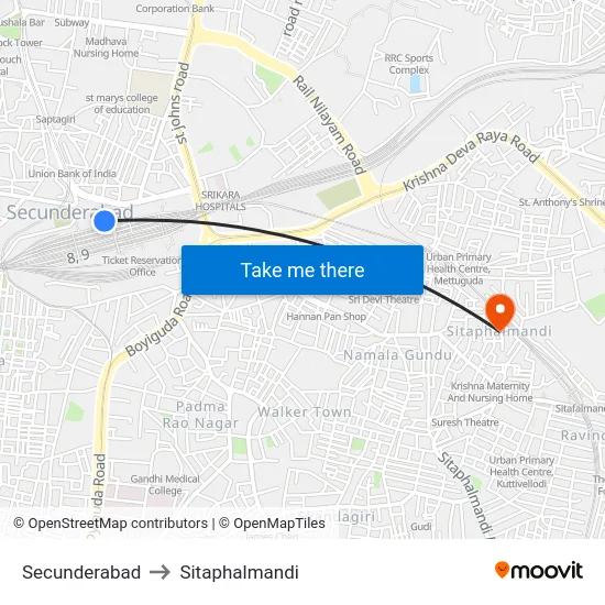 Secunderabad to Sitaphalmandi map